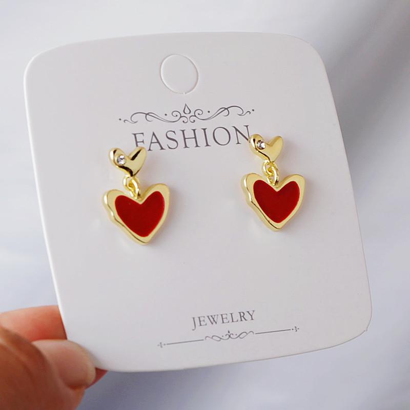 Cute Korean Earrings Love Heart Bling Crystal Stone Rose Gold Stud Earrings for Women Korean Jewelry Gift