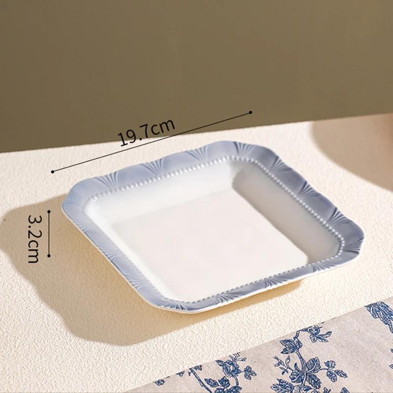 Обеденные тарелки во французском стиле, изысканные блюда, глубокая суповая тарелка, изысканный фруктовый салат, керамическая тарелка, синяя кромка, домашняя посуда