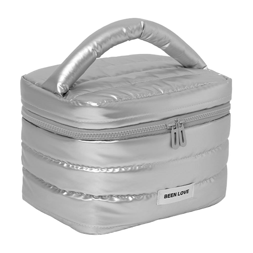 Пухлый стеганый косметический органайзер для женщин, дорожная сумка-органайзер для макияжа, косметичка, большая вместимость, на молнии, с ручкой