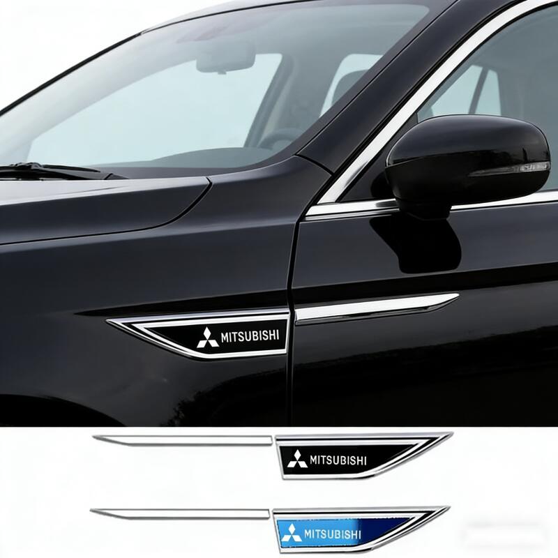 cysvmh1 Practical Car Exterior Decor 2Pcs 3D Metal Leaf Board Blade Decal Door Side Label Sticker Ornament Decals For Mitsubishi Models