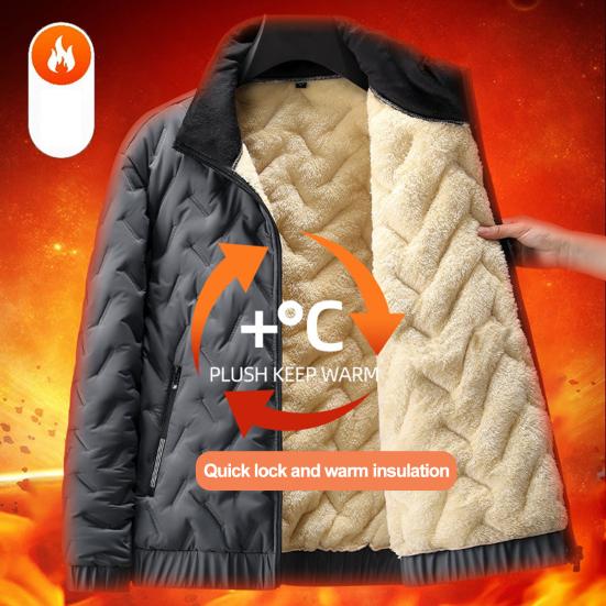 Мужская хлопчатобумажная куртка осень-зима толстая теплая плюшевая подкладка воротник-стойка карман на молнии с длинными рукавами повседневное повседневное однотонное мужское повседневное пальто