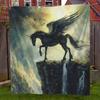Cozy Black Pegasus Gaze Deep Dive Flannel Throw Blanket - Soft, Warm & Lightweight for Couch, Bed, Sofa, Office, and Travel