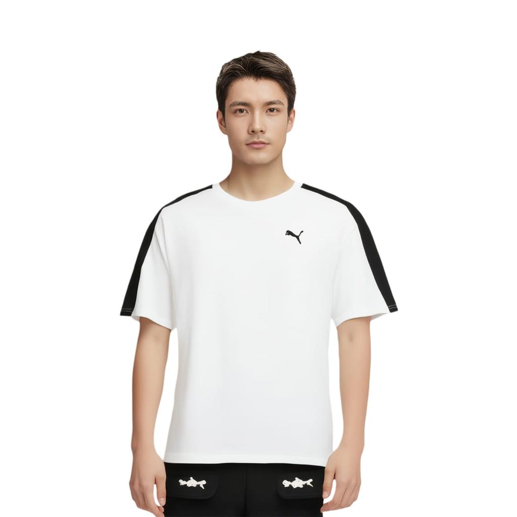 Puma T7 Мужские футболки Белые С круглым вырезом Умеренный прямой крой 634786-02
