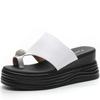7cm  Genuine Leather Summer Clip Toe Flip Ladies Slippers Pumps Platform Wedge Women Fashion Sandals Flats Rhinestone Shoes