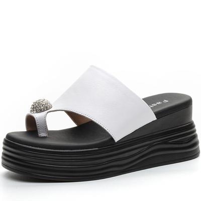 7 см натуральная кожа летние клип носок флип женские тапочки туфли на платформе танкетка женские модные сандалии балетки со стразами