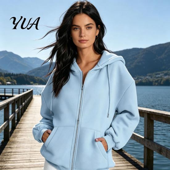 Lightweight Women Jacket Zip-Up Hoodies for Women, Loose Fit Drawstring Hooded with Casual Apparel Pocket, Long Sleeve Coat Fall Winter Sweatshirt