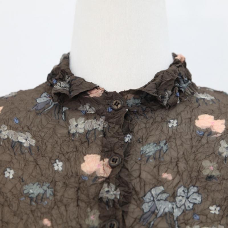 Shiz Madam Flower Placket Pleated Shirt T57498