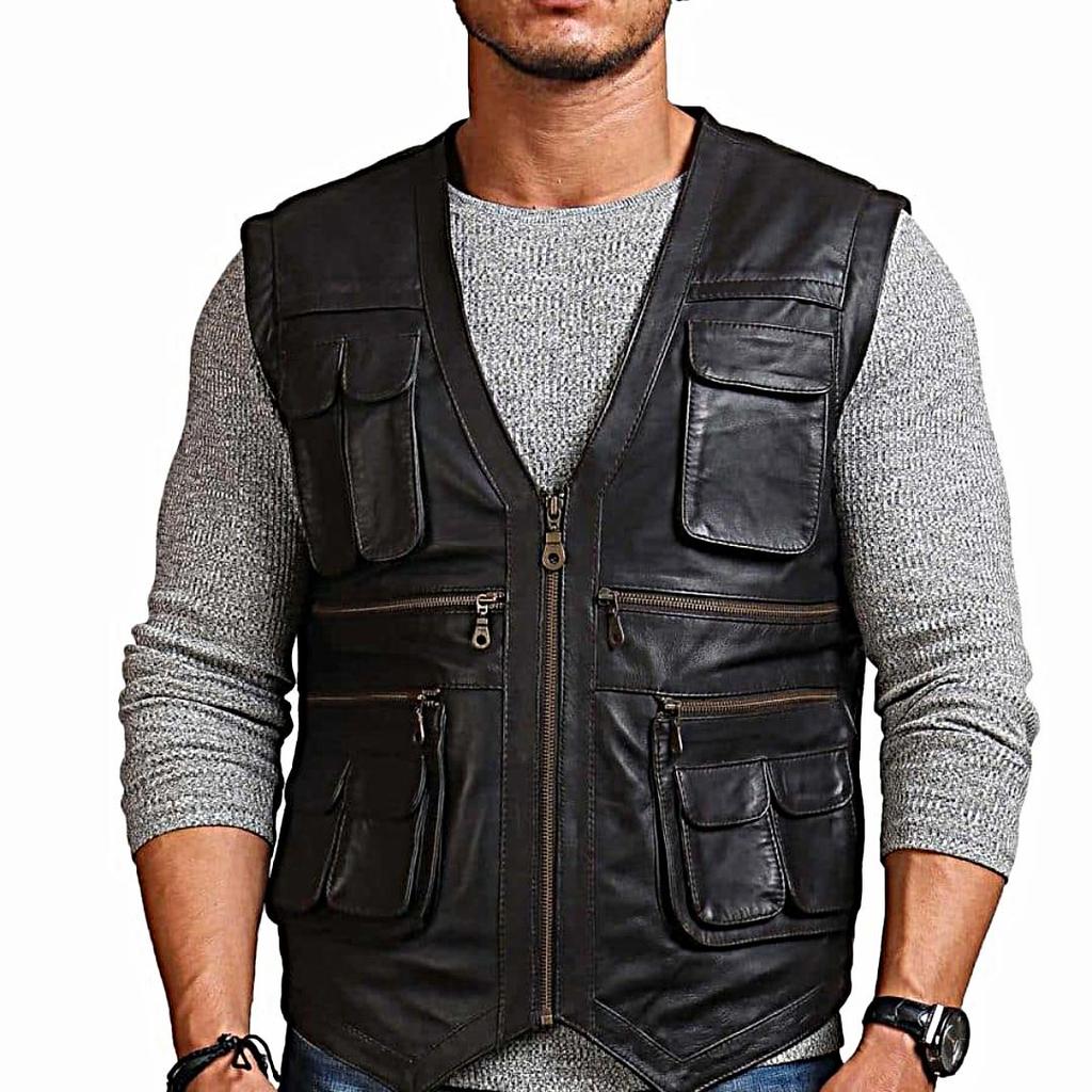 NOORA Men's Real Lambskin Leather ,Clothing, Bike Lovers Vest, Gift for Men's, Gift for Him, Hunt Style,Moto Vest