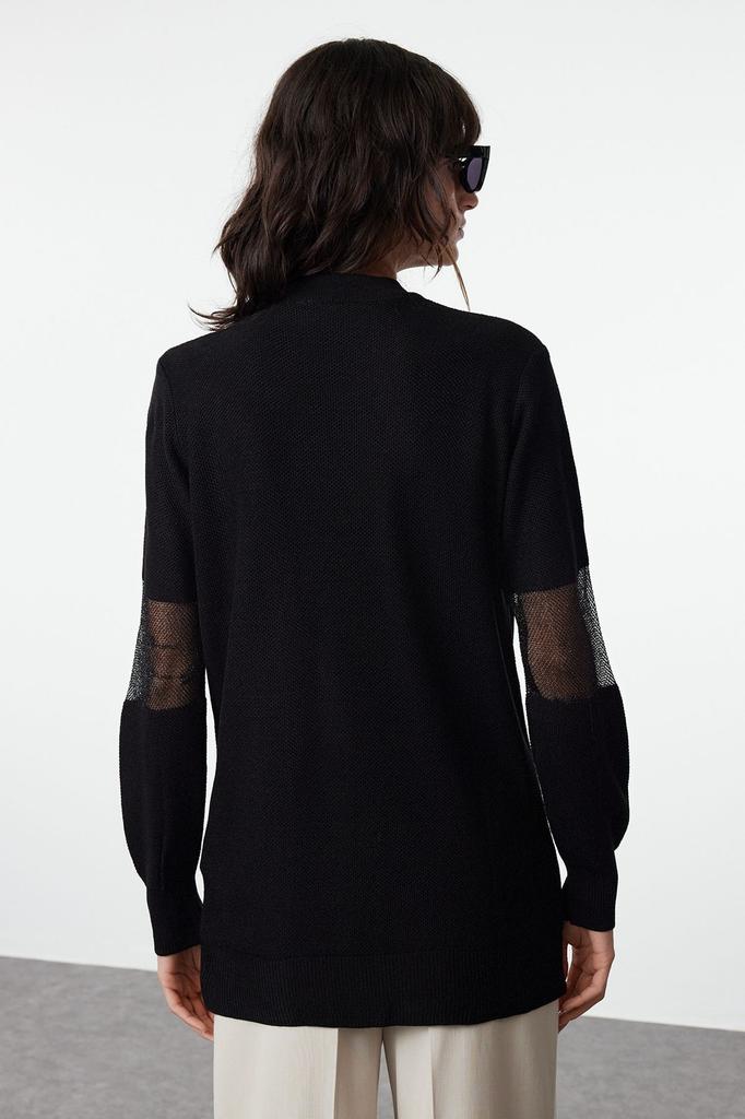 Women's Fashionable Stylish Hijab Sweater Black Tulle Detailed Knitwear Sweater