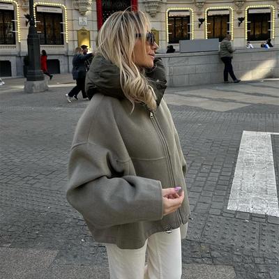 Женская повседневная куртка с капюшоном и длинными рукавами на шнурке, модное осенне-зимнее пальто на молнии с панелями, короткая свободная верхняя одежда для улицы