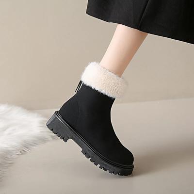 Женские теплые зимние ботинки до щиколотки, меховые туфли на плоской подошве и платформе, зимние новые замшевые короткие туфли из плюша и хлопка, модные брендовые повседневные женские ботинки