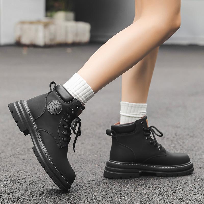 Пара резиновых ботинок для пары не отстой, бархатные ботинки с тиснением, универсальные мужские ботинки Мартина на толстой подошве, увеличивающие рост 6519-A