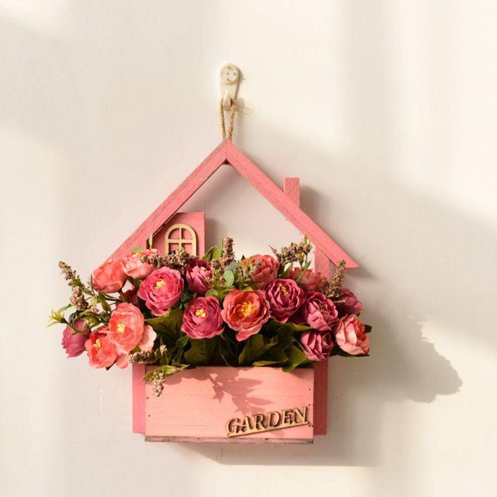 Wooden Pendants Wall Hanging Flower Basket Wall Mounted Artificial Flower Display Stands  Outdoor
