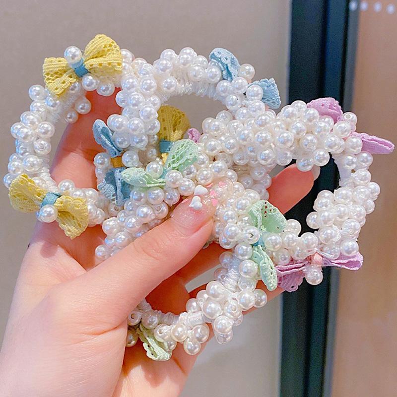 Fashion Pearl Crown Princess Hair Bands Elastic Rubber Bands Children Ball Hair Bun Ties Hair Styling Accessories