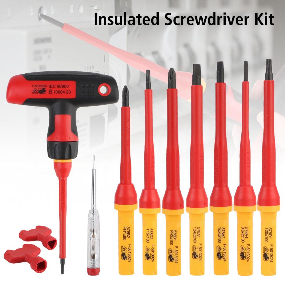 1000V with Phillips Slotted Torx Bits Electronic Insulated CR-V Magnetic Tip T-shaped Screwdriver Kits