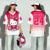 Бейсбольная куртка Hello Kitty, милая и крутая летняя футболка в уличном стиле, свободный женский топ.