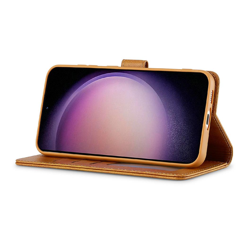 LC.IMEEKE Для Samsung Galaxy S25 FE Чехол Текстура теленка PU кожа Подставка Кошелек Чехол для телефона - Черный