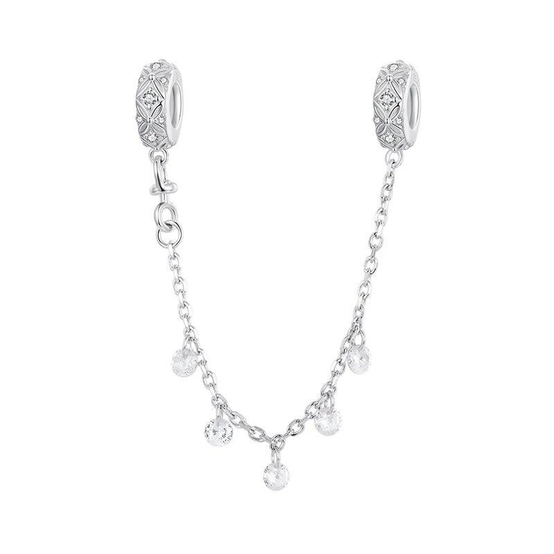 BAMOER Dainty Стерлинговое Серебро 925 пробы Тисненый Силиконовый Шарм CZ Защитная Цепочка для Женщин подходит Оригинальный Браслет Изящных Ювелирных Изделий
