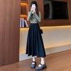 Women's H560 High Waist A-Line Gray Knit Skirt - Slim Fit, Long Umbrella Style for Spring and Autumn