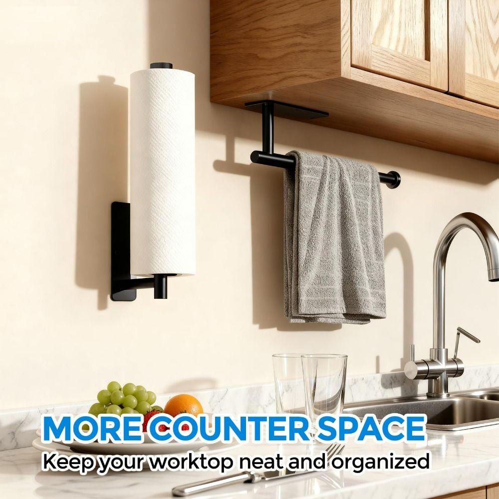 1pc Wall Mount Paper Towel Holder Stainless Steel Toilet Paper Stand for Kitchen Bathroom