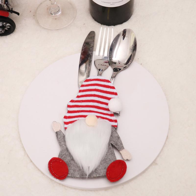 1pcs Christmas Cutlery Holder Knife Fork Bags Gnome Santa Claus Xmas Tableware Holders New Year Party Dinner Table Decoration