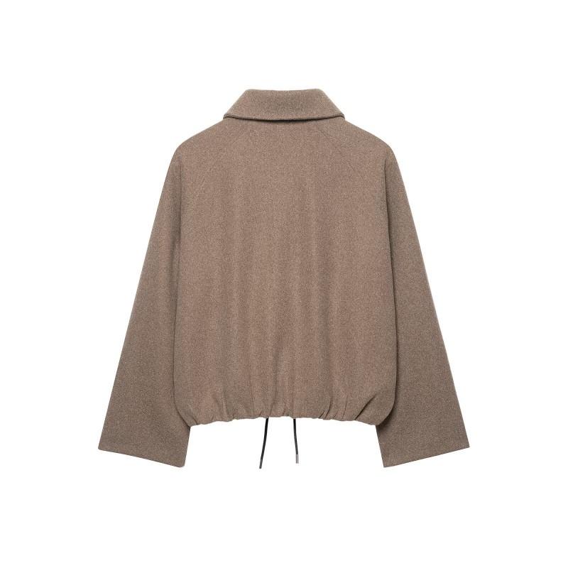 Womens Fall Casual Zip-up Jacket Slim Fit Turn-down Collar Long Sleeve Outerwear