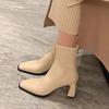 Fashion Square Toe Women Leather Ankle Boots Elegant High Heels Shoes Woman 2025 Trend Fashion Winter New Pumps Motorcycle Boots Mujer