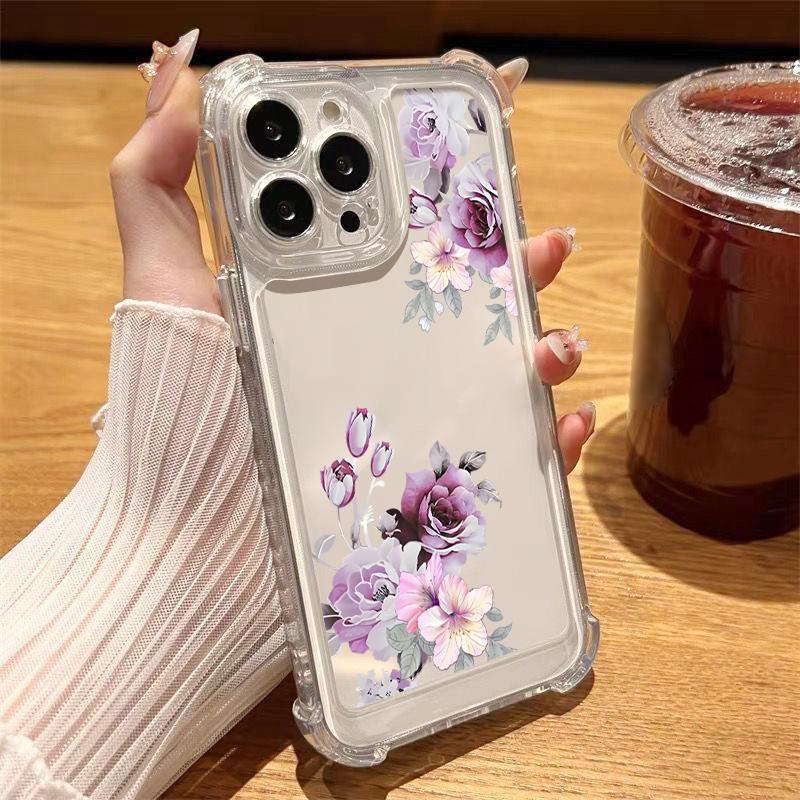 Прозрачный тонкий противоударный чехол с цветочным принтом для iPhone 16 Pro 16E 15 Pro Max 14 13 12 11 Мягкий силиконовый прозрачный чехол для телефона с защитой от падений