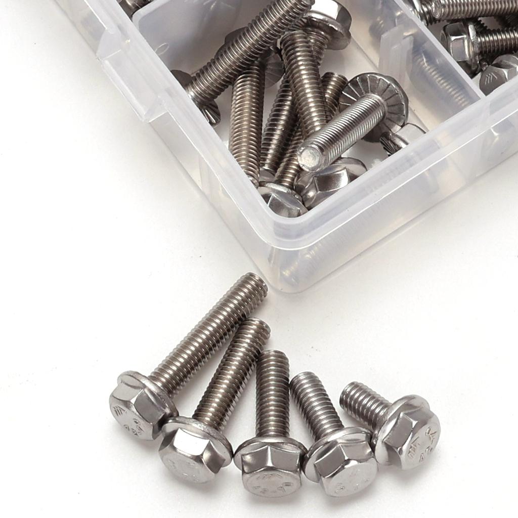 132pcs stainless steel hexagonal flange bolt and nut set, M5, M6, M8 flange bolts and nuts, flange plate, for DIY projects.