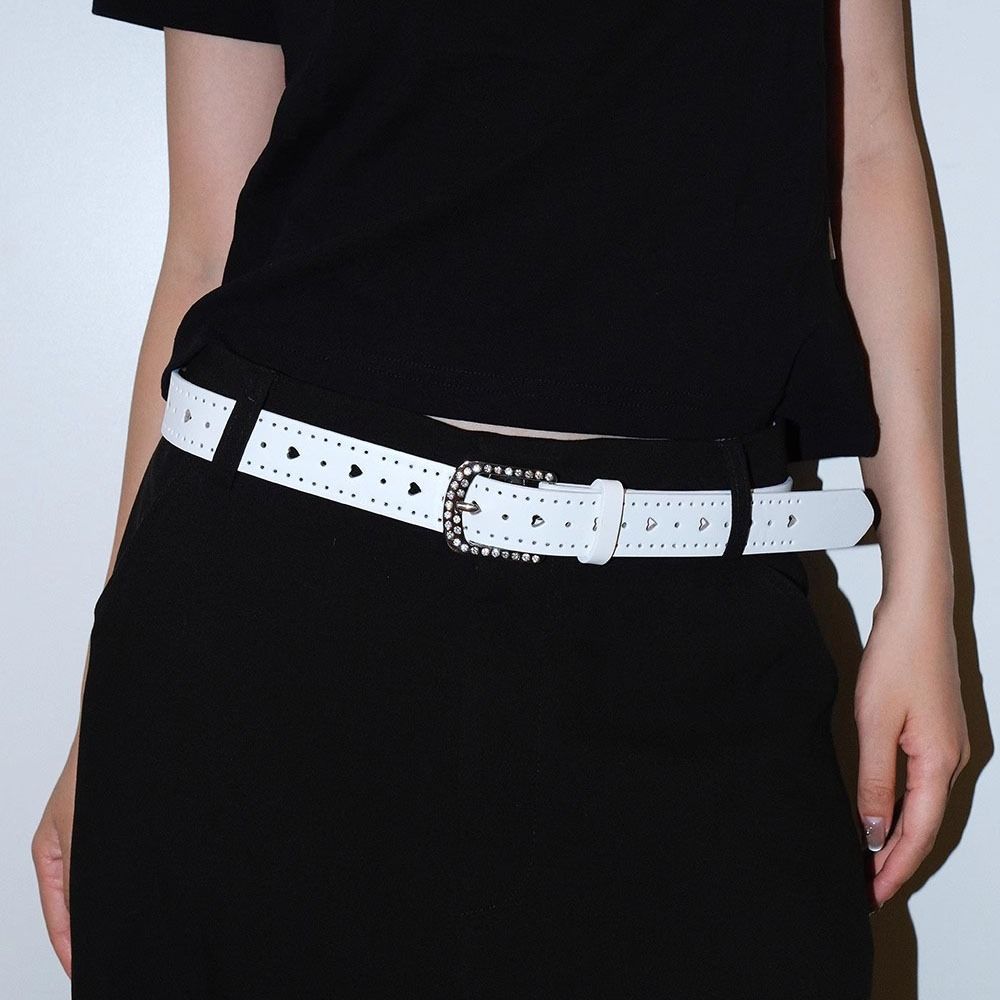 Jeans Decor Y2K Wide Belt Love Heart PU Leather Waistbands Lovely Rhinestone Waist Belt Daily