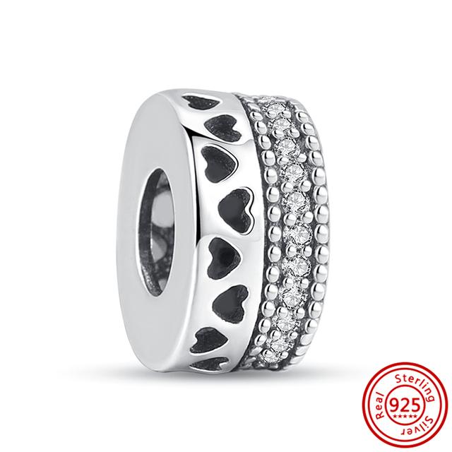 Стерлингового серебра 925 пробы, белый прозрачный циркон, сверкающие модные бусины-клипсы, подходящие для браслетов, ювелирных изделий