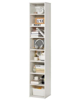 8 Tiers Narrow Bookshelf, 71 In Wooden Tall Open Bookcase with Height-Adjustable Shelf