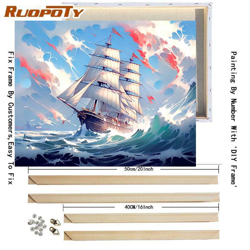 Рамка для рисования лодки по номерам для взрослых, наборы для начинающих, раскраска по номерам, поделки своими руками, ручная работа для украшения дома, 40x50 см