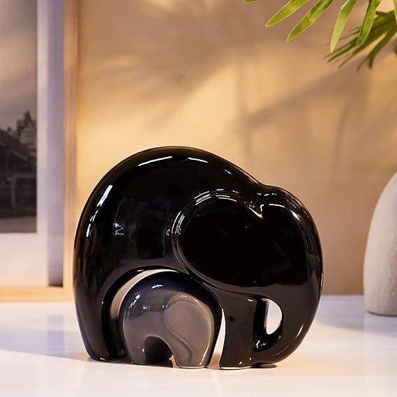 Новый домашний декор Happy Charm Elephant Mother and Child Set | Керамические фигурки с отделкой Piano Finish (Набор из 2 предметов, черный и серый)