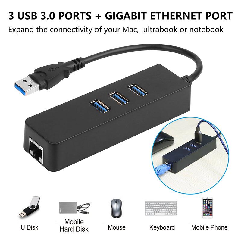 3 порта Usb 3.0 Gigabit Ethernet Lan Rj45 сетевой адаптер концентратор до 1000 Мбит/с