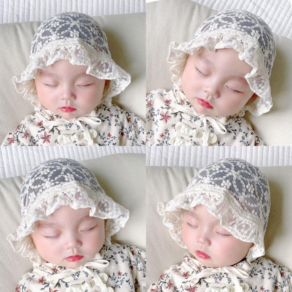 White Baby Lace Hat Breathable Girl Sunhat Ins Lace Ruffle Hat Photo Props