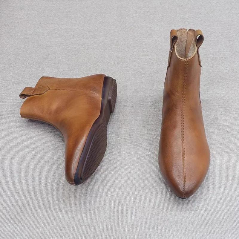 Pointed Toe Women Chelsea Boots Flats Ankle Oxford Shoes Retro Winter New Trend 2024 Goth Walking Gladiator Casual Zapatos Mujer