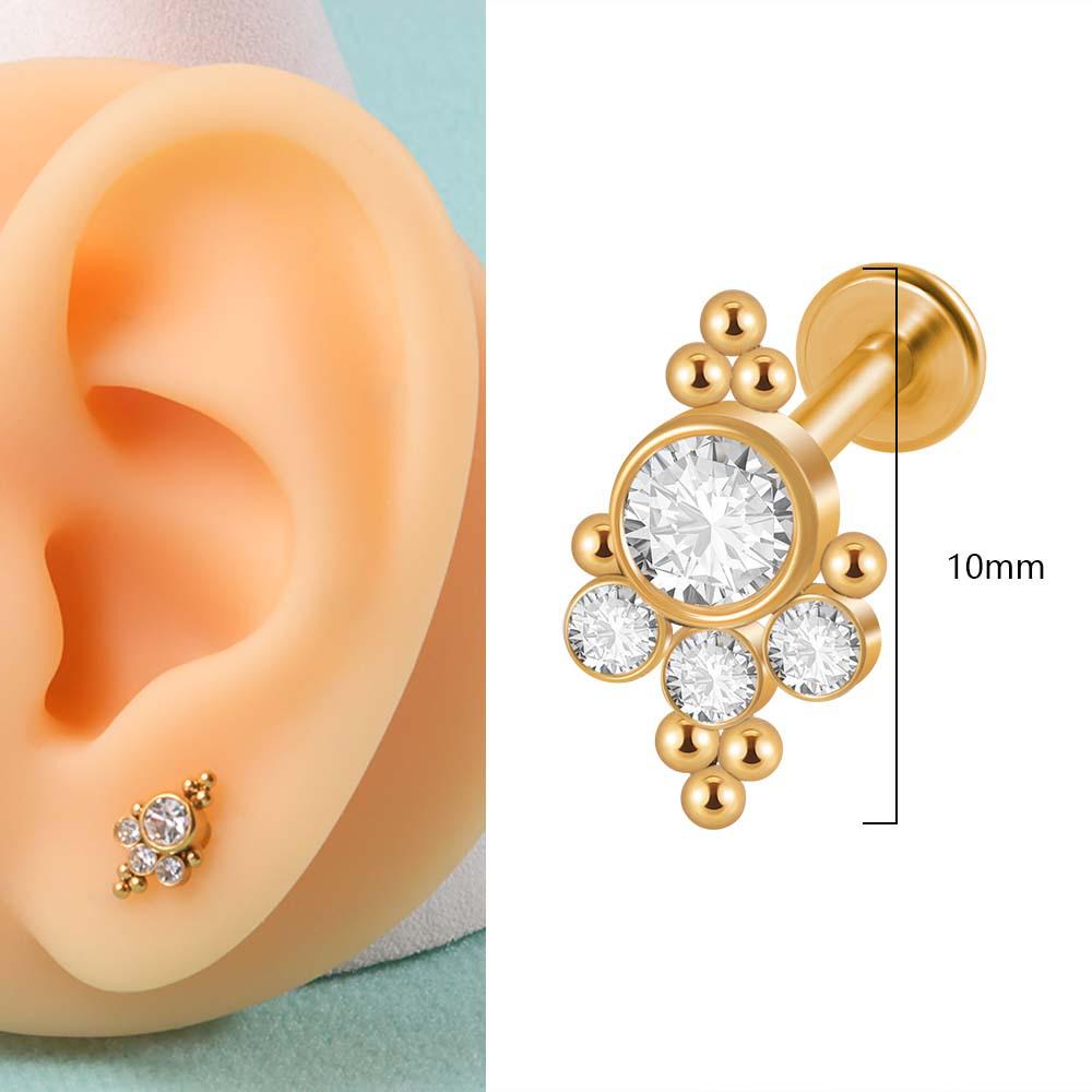 Титан G23 и сталь 16G Кольцо для губы-треугольника с драгоценным камнем CZ, серьга-кристальный кластер