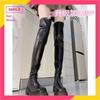 Thick-soled Sugar Cube Over the Knee Long Boots Thin Boots Women's 2025 Spring and Autumn New Thin Square Head Tight Explosive Elastic Boots