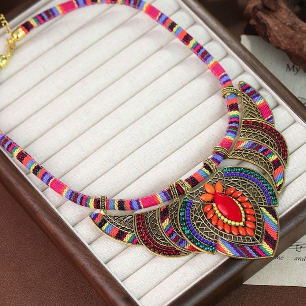 3Pcs/Set Braided Rope Bohemian Necklace Ethnic Style Leisure Necklace Indian Choker Ladies