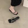 Fashion 2025 Summer Low Heel Slippers Women's Fashion Square Head Shallow Mouth Open Toe Flower Thin Belt Non-slip Heel Shoes