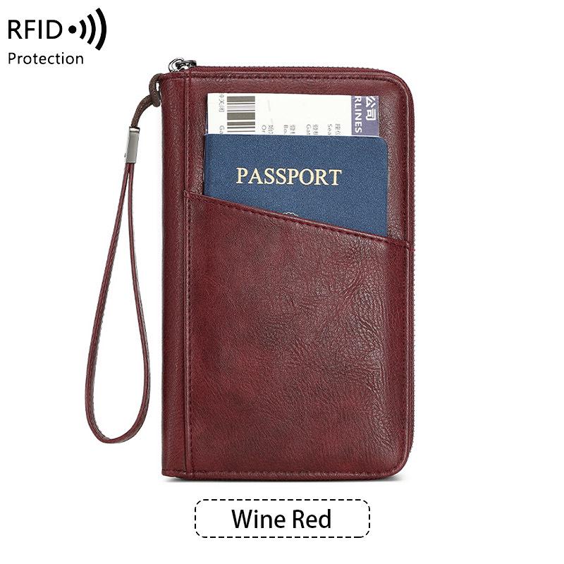 RFID Anti-Magnetic Passport & ID Zipper Wallet with Multi-Function Ticket Storage