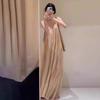 Французский holiday style, размытый, с открытыми плечами, V-образный вырез, на бретельках, платье, высококачественная женская летняя мода, свободная длинная юбка