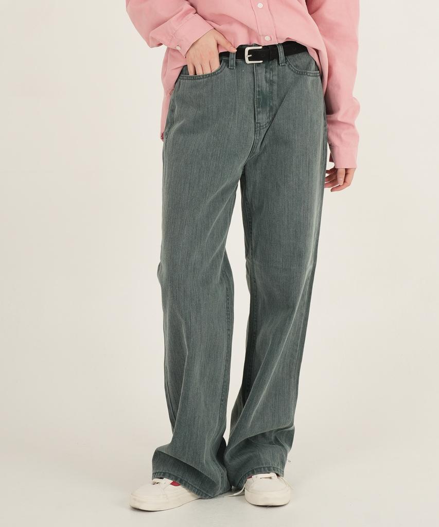 THE-ABON Bio-Pigment Washed Straight Denim Green