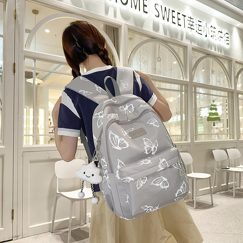 Schoolbag Korean version ins wind butterfly printing backpack lightweight wear-resistant junior high school college student schoolbag niche versatile