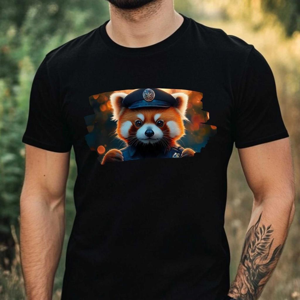T-Shirt Herren Roter Panda als Polizist Motiv Baumwolle Größe XS bis 5XL