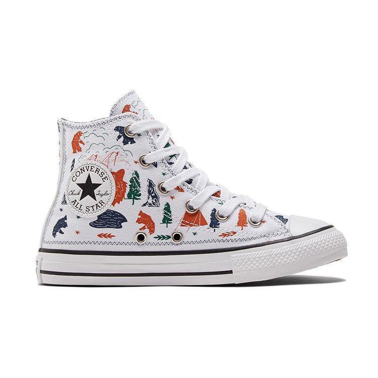 Converse Chuck Taylor All Star Comfortable Versatile High-Top Canvas Shoes Kids Sneakers White Orange 672439C