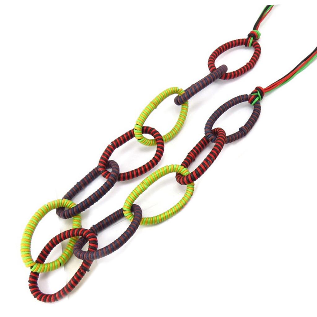 Les Trésors De Lily [R3249] - Designer Long Necklace 'Coloriage' Red Green - 85 Cm 35 Mm