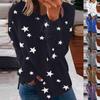 Women Fashion Hooded Star Print Patchwork Long Sleeves Tops Blouse Sweatshirt