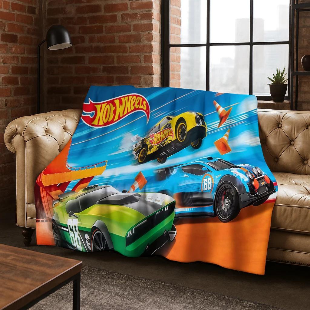 Мультяшное одеяло из фланели с изображением гоночного автомобиля Hot Wheels, Уютное мягкое покрывало для дома, спальни, кровати, дивана, Пикника, Подарок для ребенка